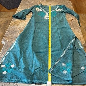 Debbie Katz South Beach Embroidered Front Teal Tunic Cover Up Dress.